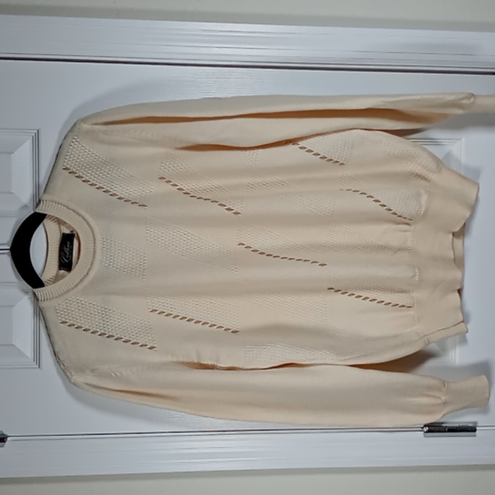 Cellini 100% Virgin Wool Cream/Tan Pullover Sweater Size Medium